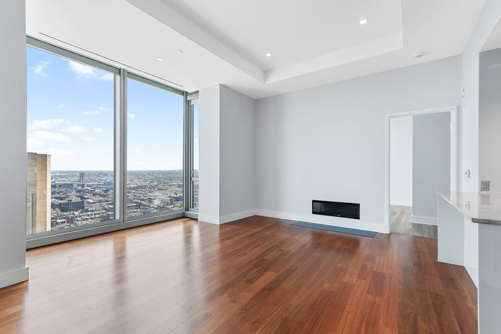 Empty room, Fireplace, Interior, Recessed Lighting, Wood Texture Flooring