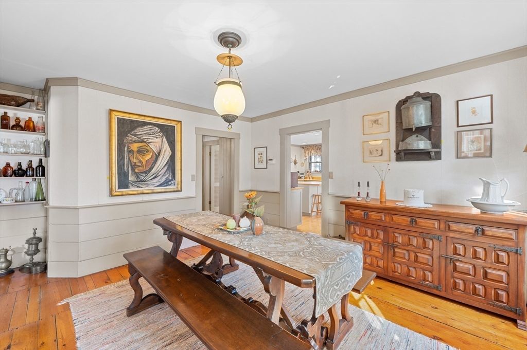 Dining room, Interior, Pendant Lights, Wood Texture Flooring