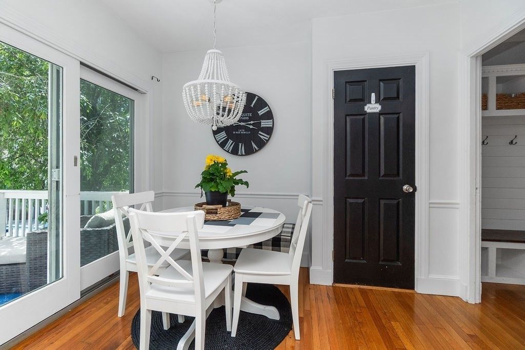 Dining room, Interior, Pendant Lights, Wood Texture Flooring