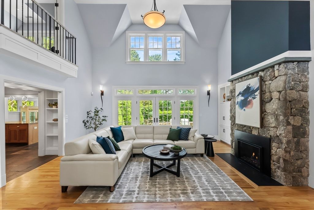 Fireplace, Interior, Living room, Stone Walls, Wood Texture Flooring