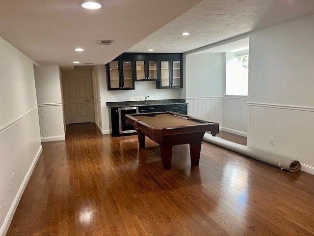 Billiard Table, Game Room, Interior, Recessed Lighting, Wood Texture Flooring