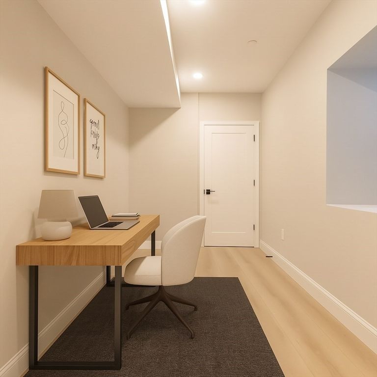 Home Office, Interior, Recessed Lighting, Wood Texture Flooring