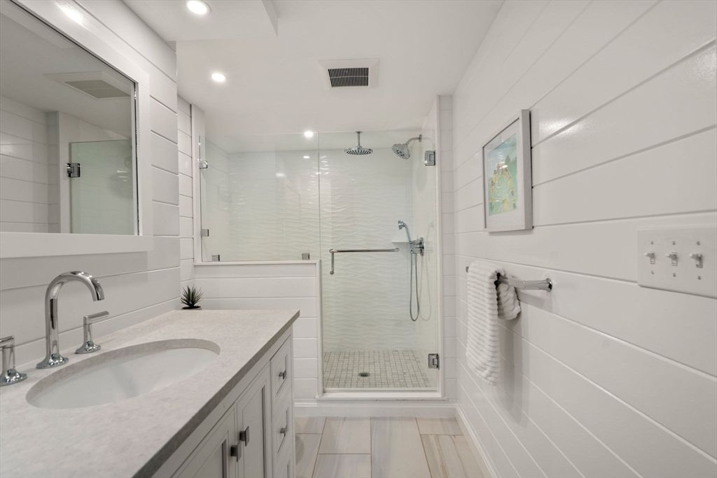 Bathroom, Dual Sink Vanities, Glass Shower, Interior, Recessed Lighting