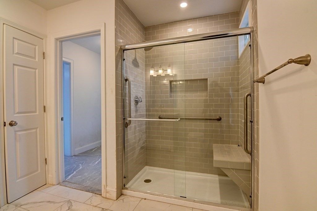 Bathroom, Glass Shower, Interior, Marble, Recessed Lighting