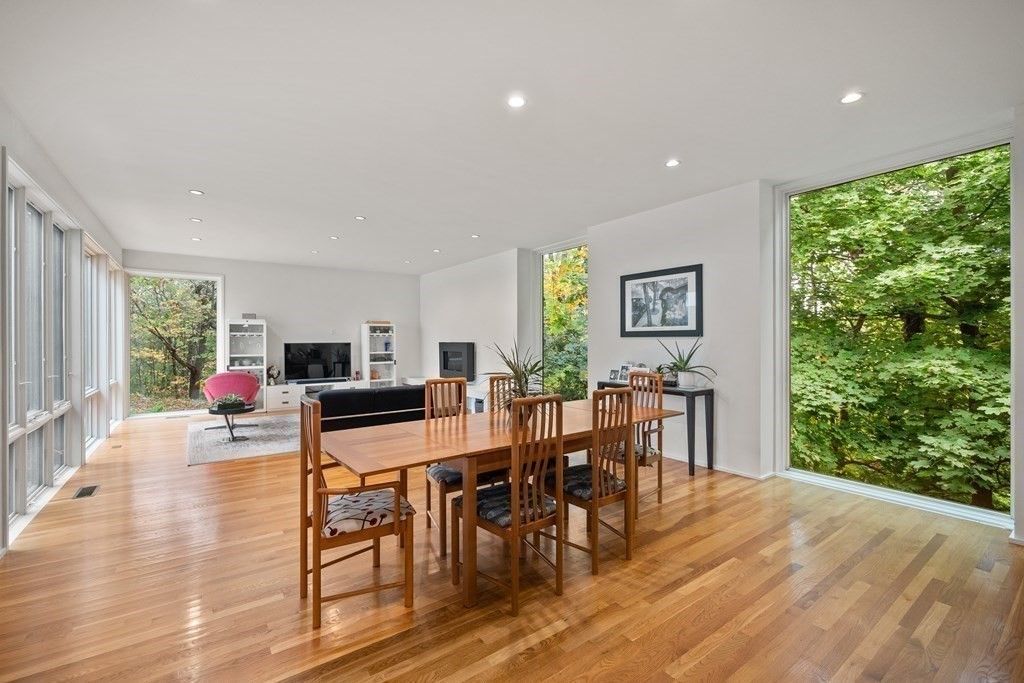 Dining room, Interior, Recessed Lighting, Wood Texture Flooring