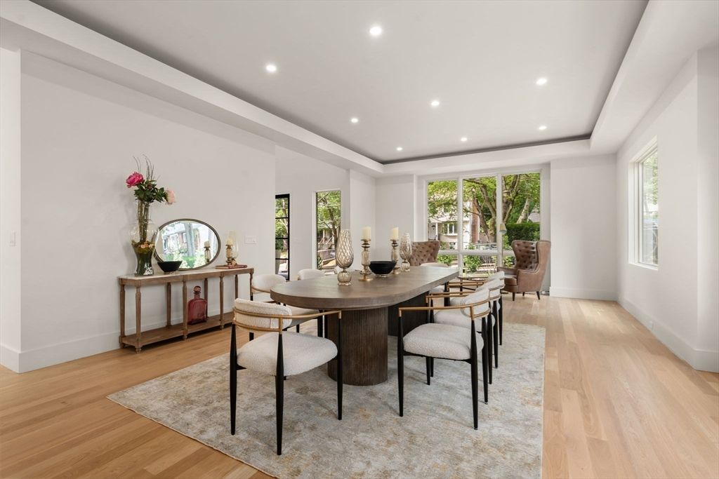 Dining room, Interior, Recessed Lighting, Wood Texture Flooring