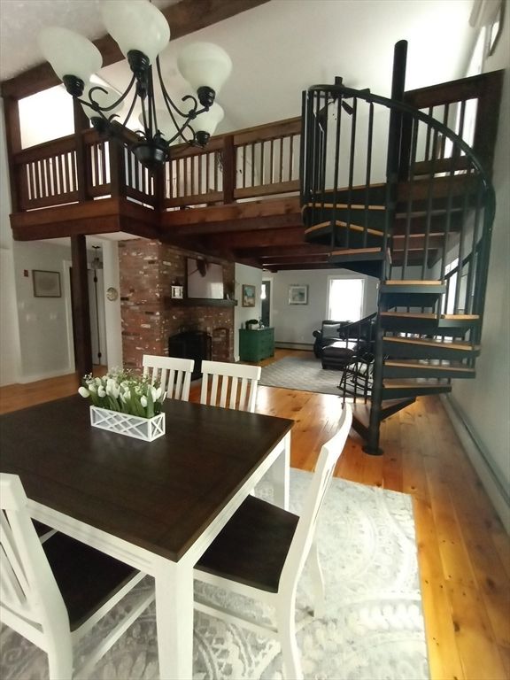 Chandelier, Dining room, Interior, Wood Texture Flooring