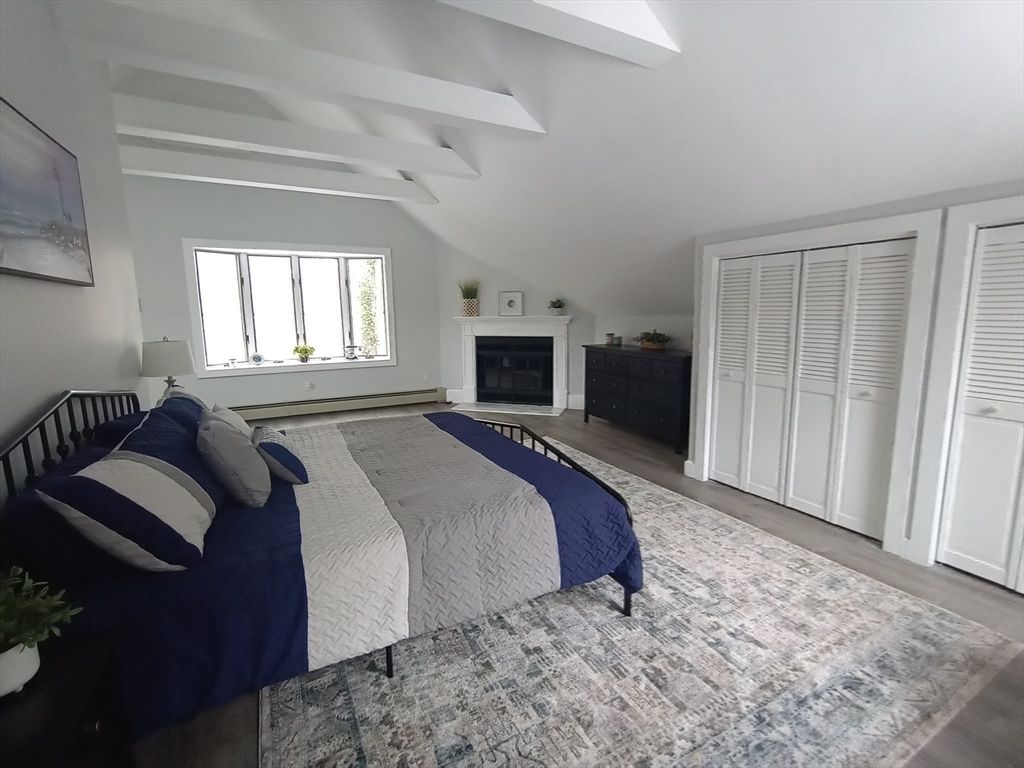 Bedroom, Fireplace, Interior, Wood Texture Flooring