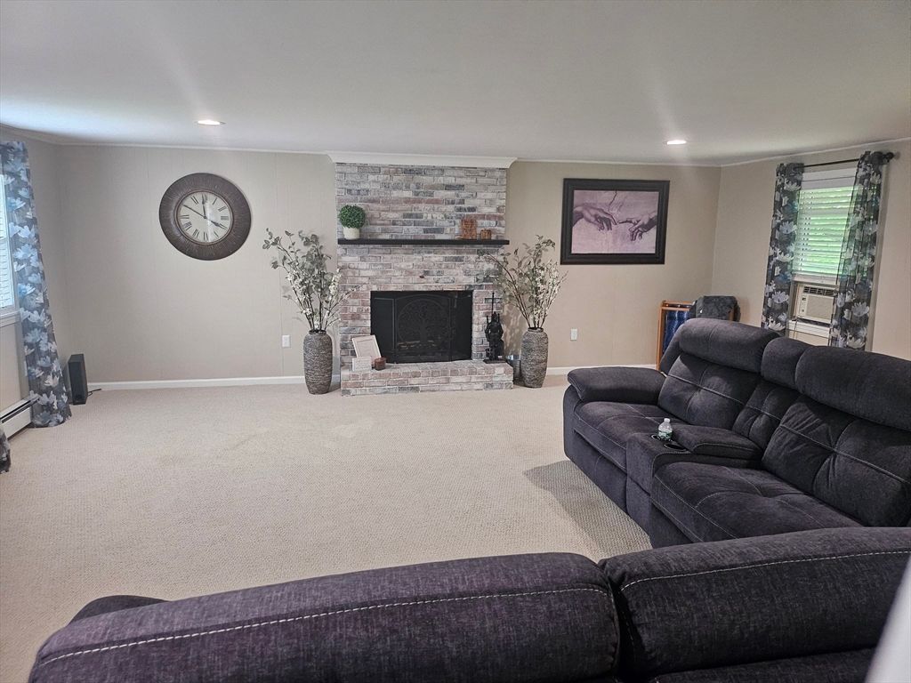 Fireplace, Interior, Living room, Recessed Lighting, Stone Walls