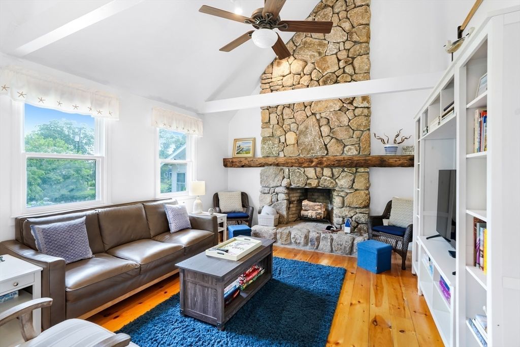 Fireplace, Interior, Living room, Stone Walls, Wood Texture Flooring