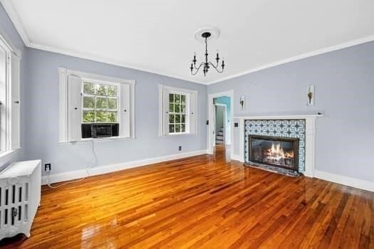 Chandelier, Empty room, Fireplace, Interior, Wood Texture Flooring