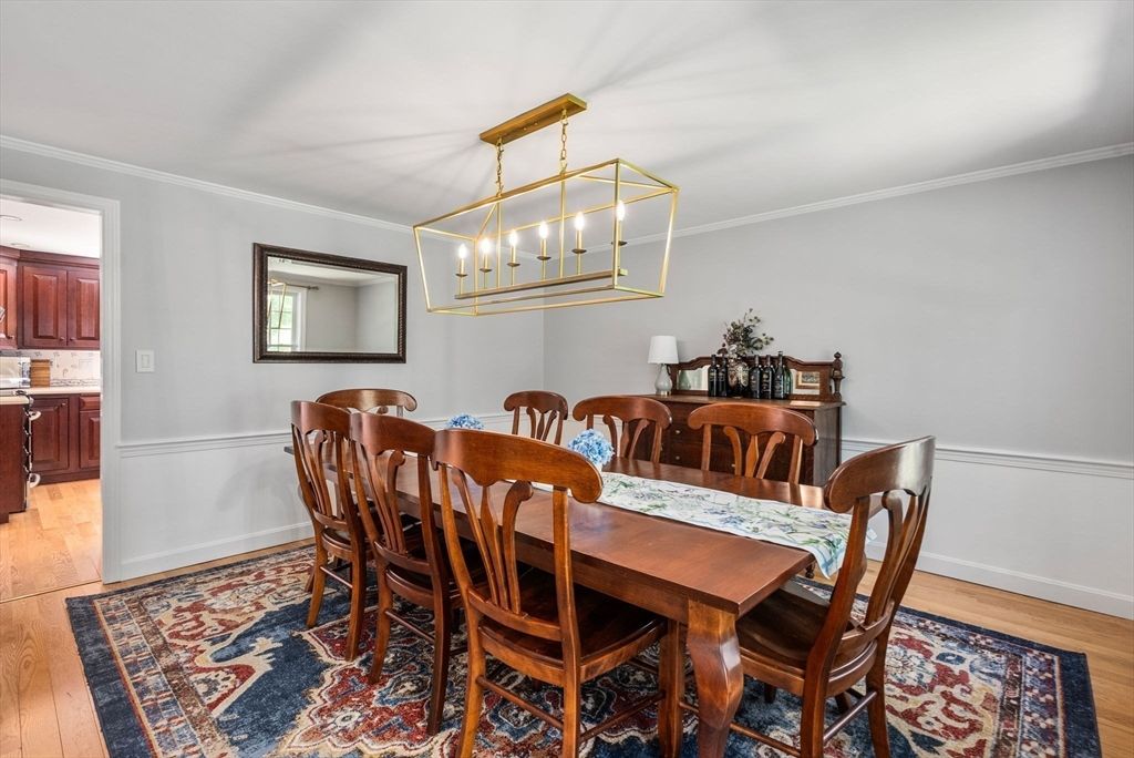 Dining room, Interior, Pendant Lights, Wood Texture Flooring