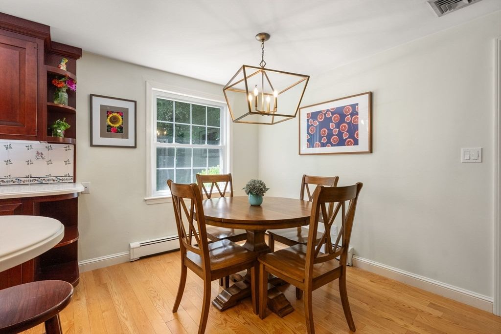 Dining room, Interior, Pendant Lights, Wood Texture Flooring