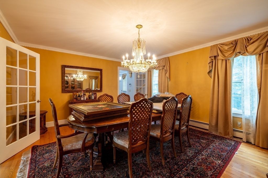 Chandelier, Dining room, Interior, Wood Texture Flooring