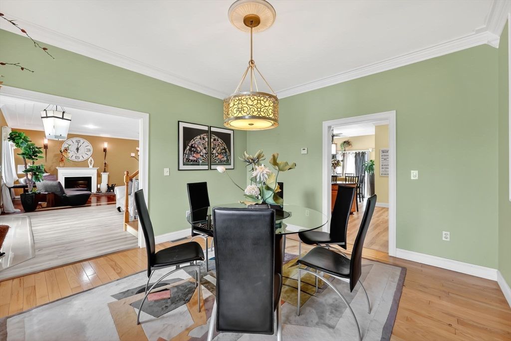 Dining room, Fireplace, Interior, Wood Texture Flooring