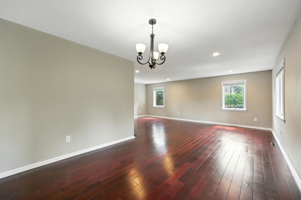 Chandelier, Empty room, Interior, Recessed Lighting, Wood Texture Flooring