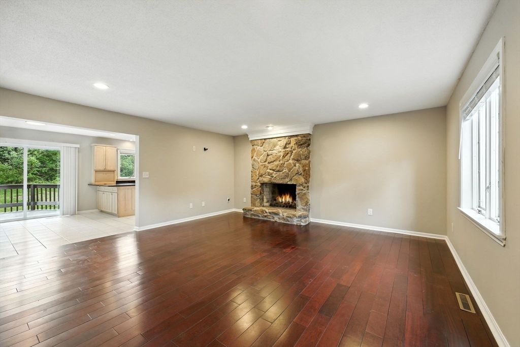 Empty room, Fireplace, Interior, Recessed Lighting, Wood Texture Flooring