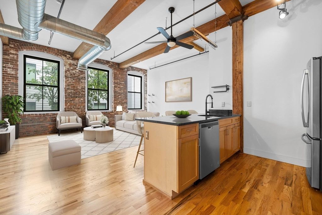 Interior, Kitchen, Living room, Stone Walls, Wooden Beams, Wood Texture Flooring