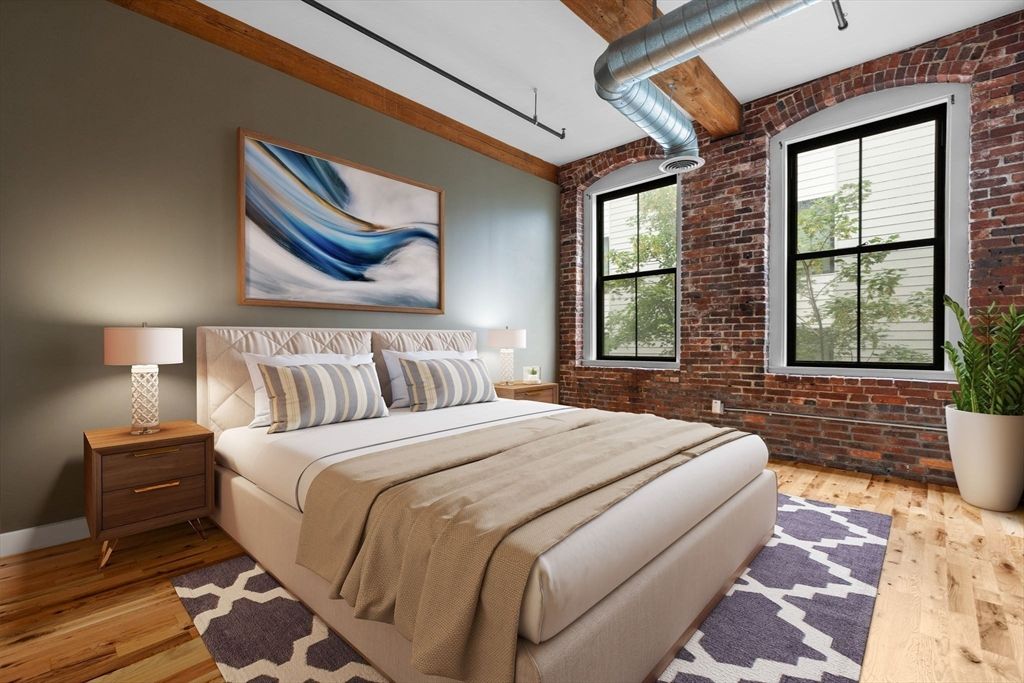 Bedroom, Interior, Stone Walls, Wood Texture Flooring