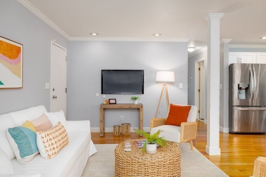 Interior, Kitchen, Living room, Recessed Lighting, Stainless Steel Appliances, Wood Texture Flooring