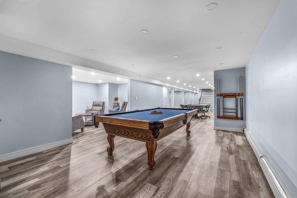 Billiard Table, Game Room, Interior, Recessed Lighting, Wood Texture Flooring