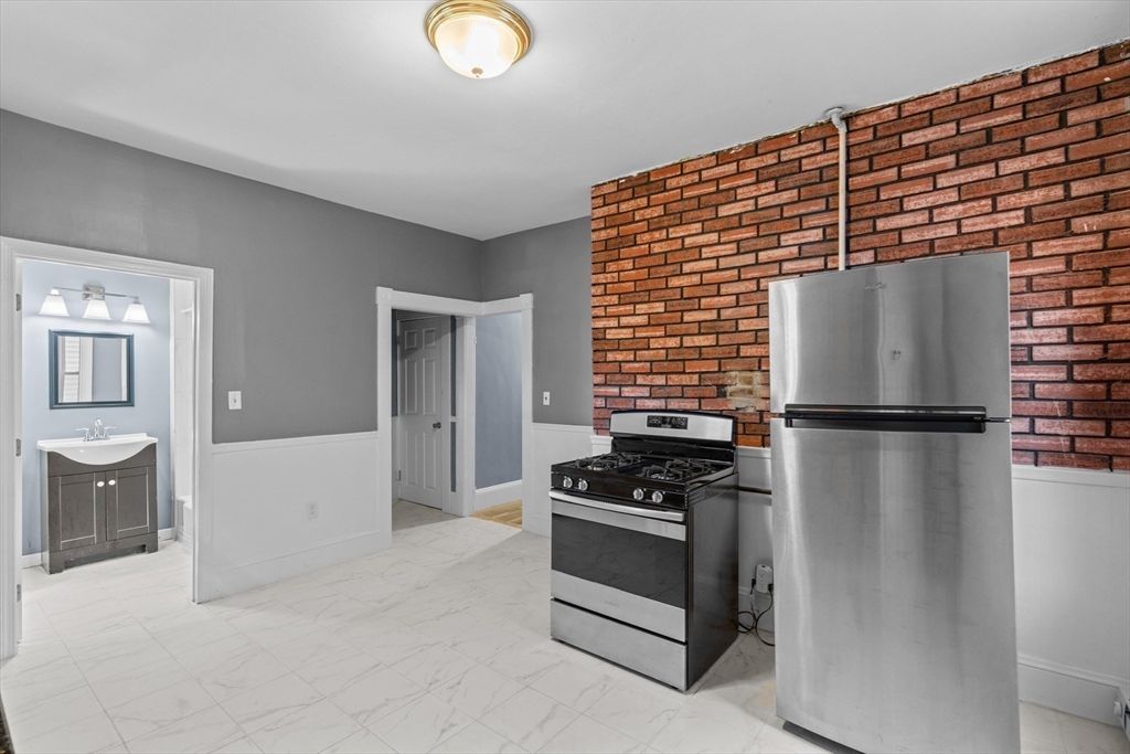Interior, Kitchen, Marble, Stainless Steel Appliances, Stone Walls