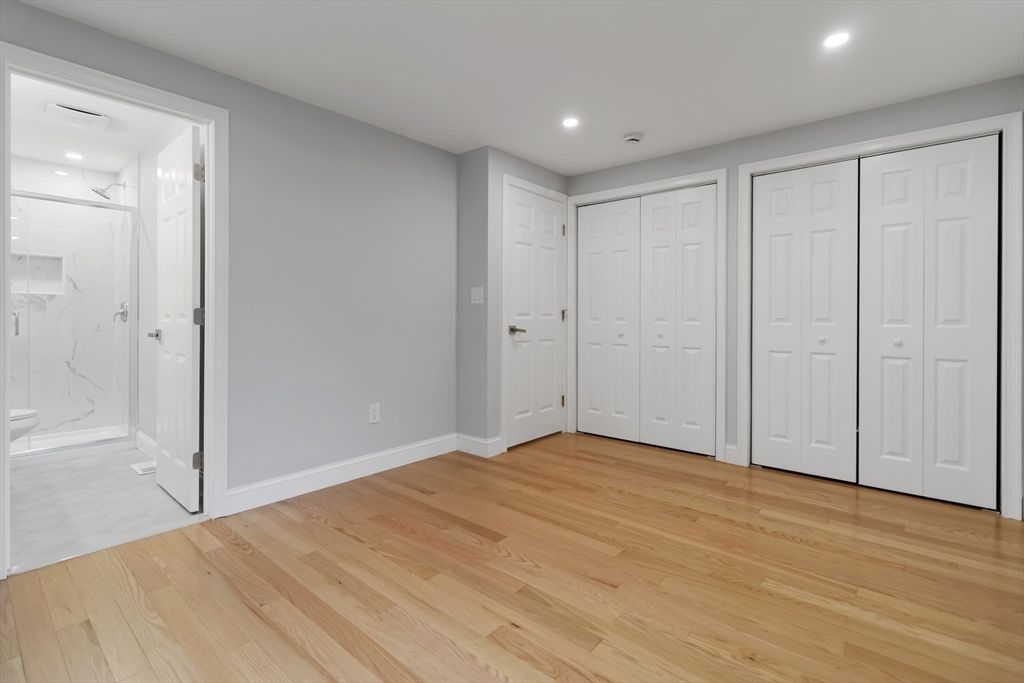 Bathroom, Empty room, Interior, Marble Walls, Recessed Lighting, Wood Texture Flooring