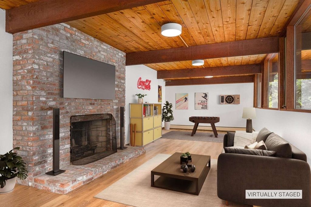 Fireplace, Interior, Living room, Stone Walls, Wooden Beams, Wooden Ceilings, Wood Texture Flooring
