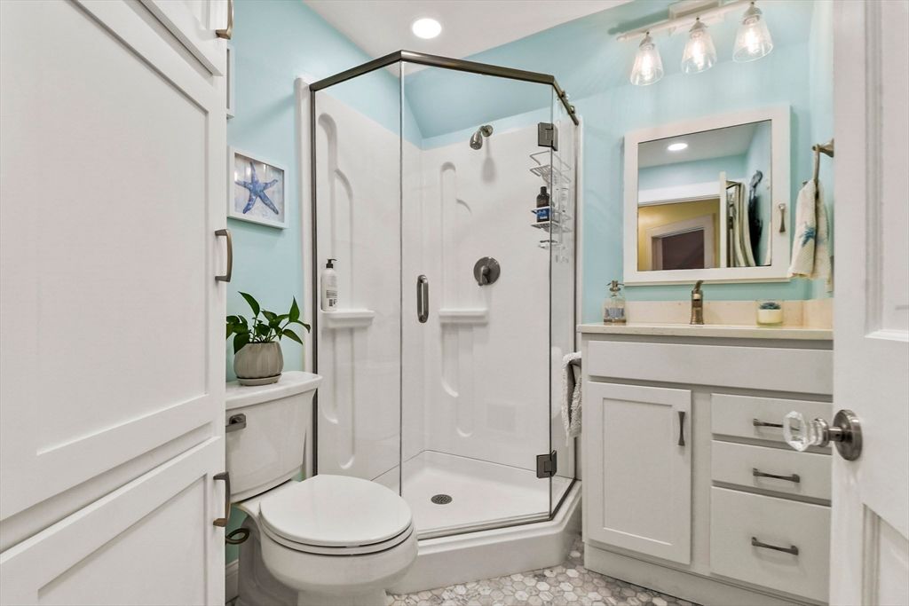 Bathroom, Glass Shower, Interior, Recessed Lighting