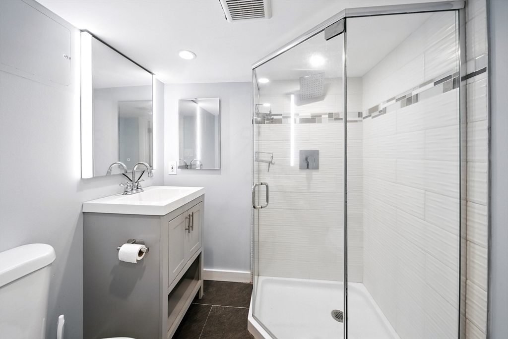 Bathroom, Glass Shower, Interior, Recessed Lighting