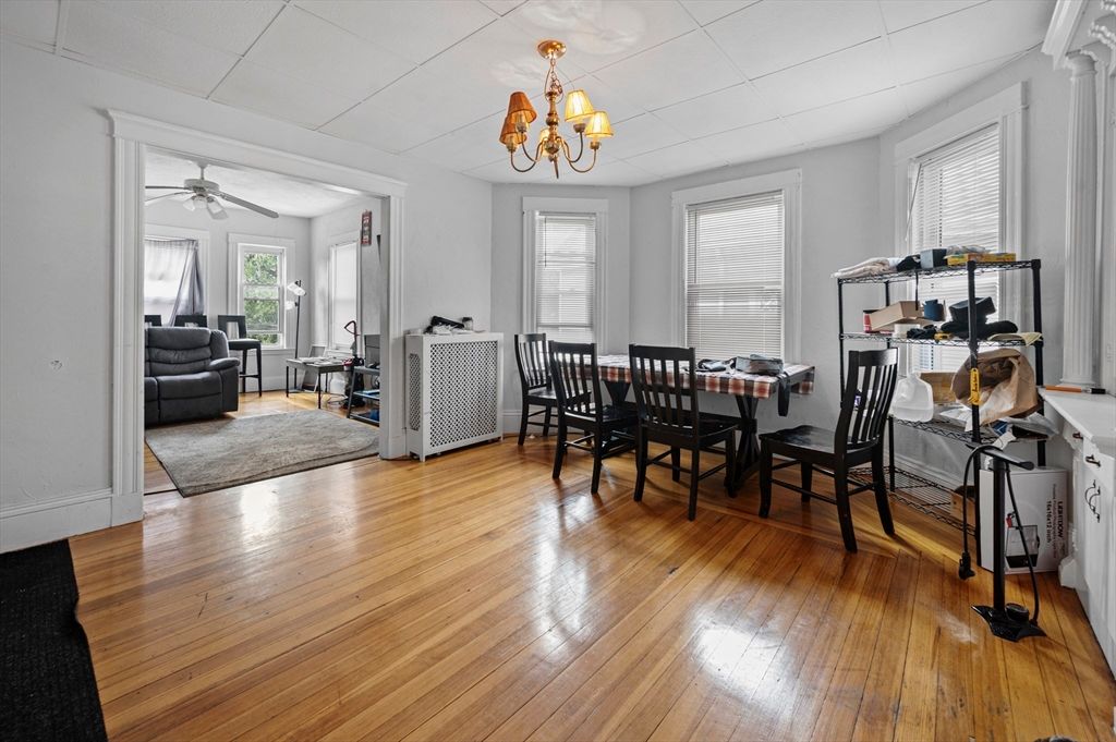 Chandelier, Dining room, Interior, Wood Texture Flooring