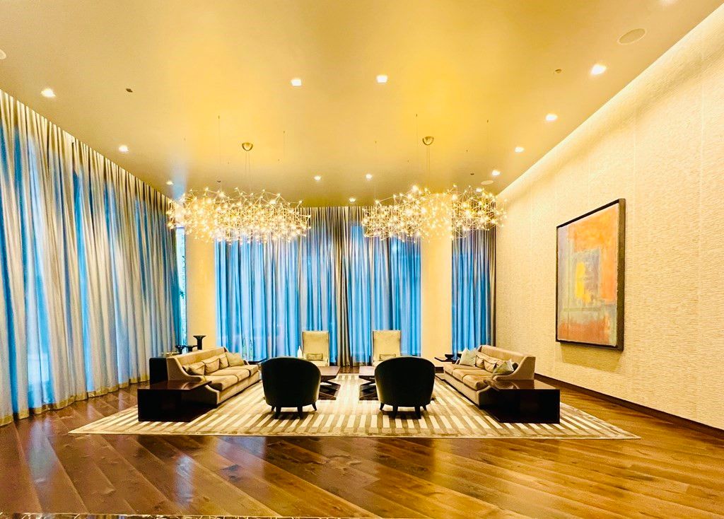 Chandelier, Interior, Living room, Pendant Lights, Recessed Lighting, Wood Texture Flooring