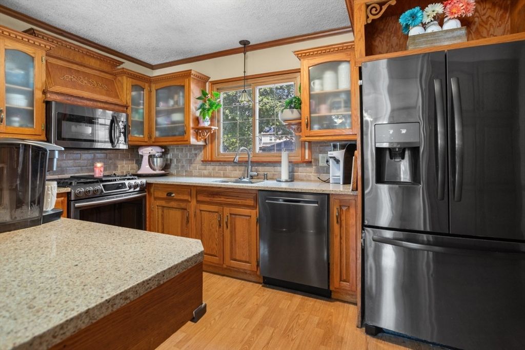 Interior, Kitchen, Pendant Lights, Stainless Steel Appliances, Wood Texture Flooring