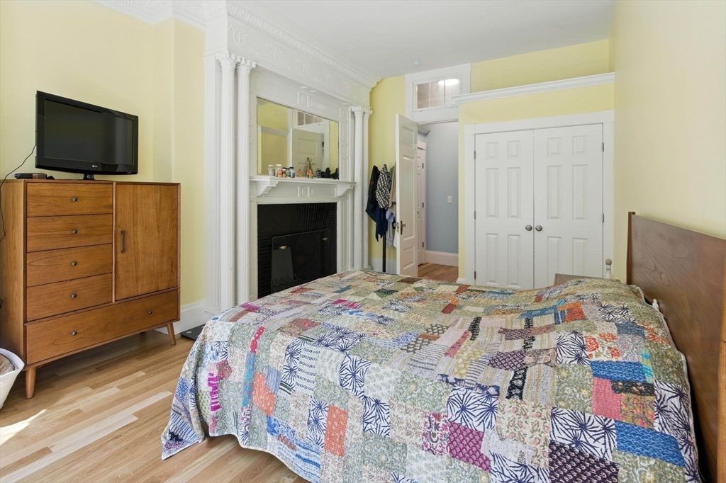 Bedroom, Fireplace, Interior, Wood Texture Flooring