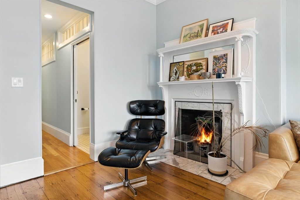 Fireplace, Interior, Recessed Lighting, Wood Texture Flooring