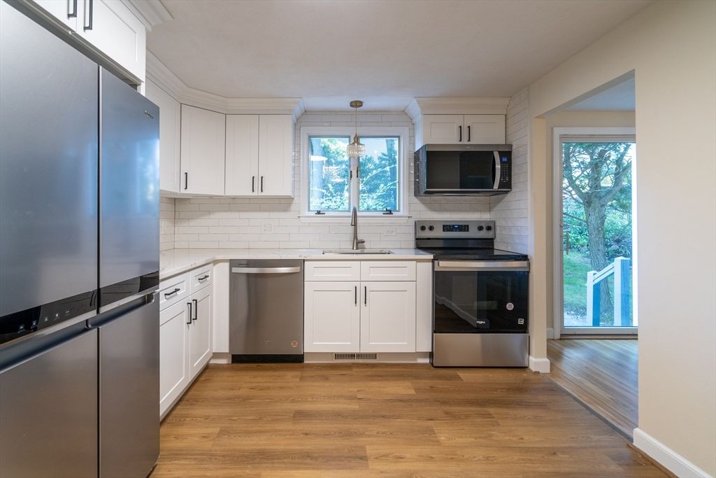 Interior, Kitchen, Pendant Lights, Stainless Steel Appliances, Wood Texture Flooring