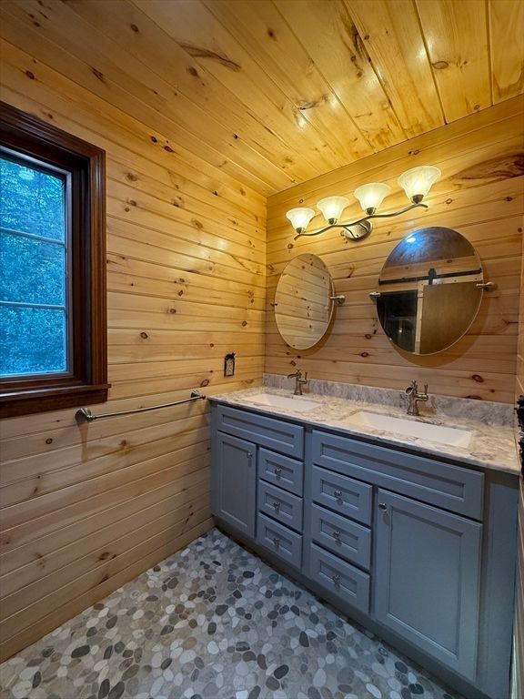 Bathroom, Dual Sink Vanities, Interior, Wooden Ceilings, Wooden Walls