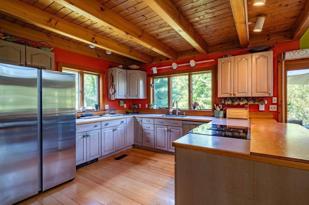 Interior, Kitchen, Stainless Steel Appliances, Wooden Beams, Wooden Ceilings, Wood Texture Flooring