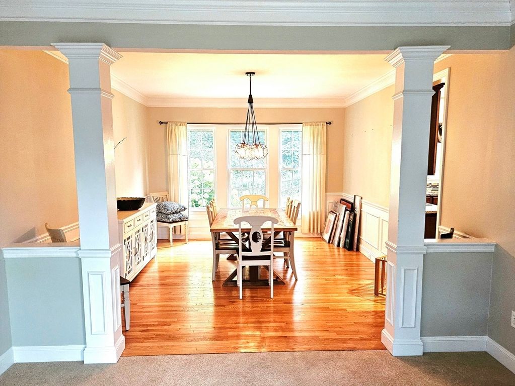 Chandelier, Dining room, Interior, Wood Texture Flooring