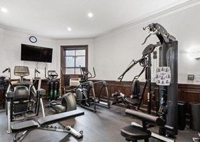 Fitness Equipment, Gym, Interior, Recessed Lighting, Wood Texture Flooring