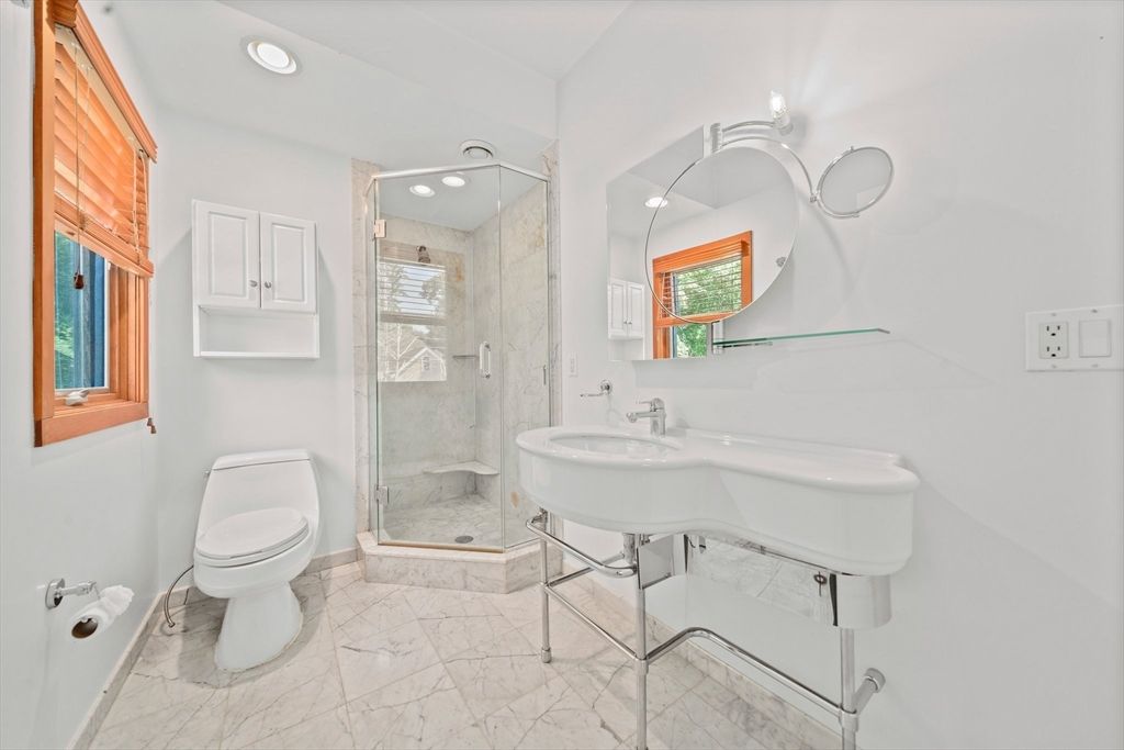 Bathroom, Glass Shower, Interior, Marble, Recessed Lighting