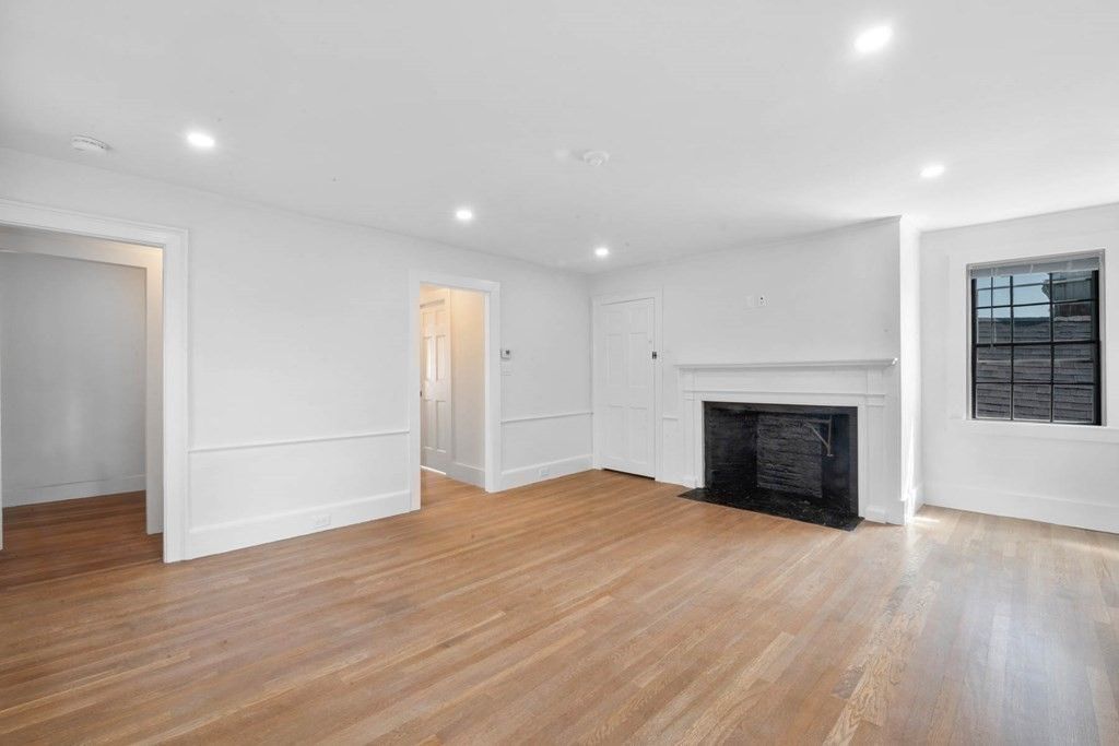 Empty room, Fireplace, Interior, Recessed Lighting, Wood Texture Flooring