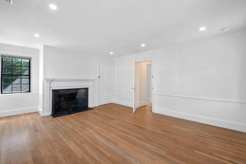 Empty room, Fireplace, Interior, Recessed Lighting, Wood Texture Flooring