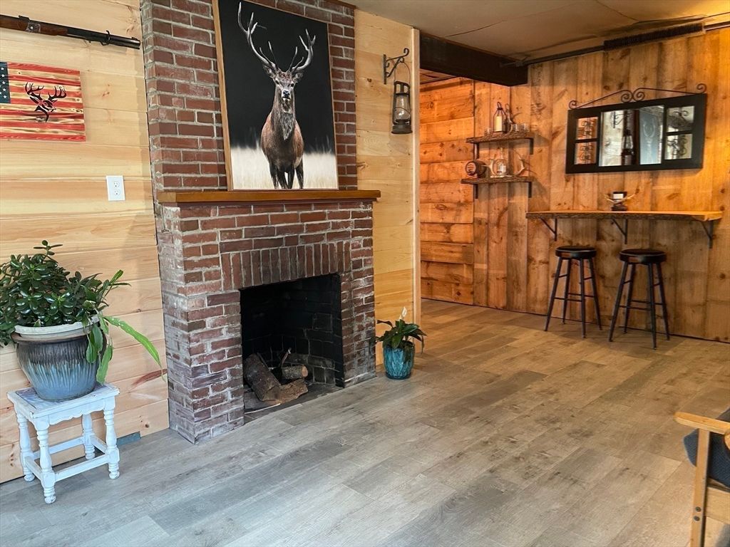 Fireplace, Interior, Stone Walls, Wood Texture Flooring, Wooden Walls