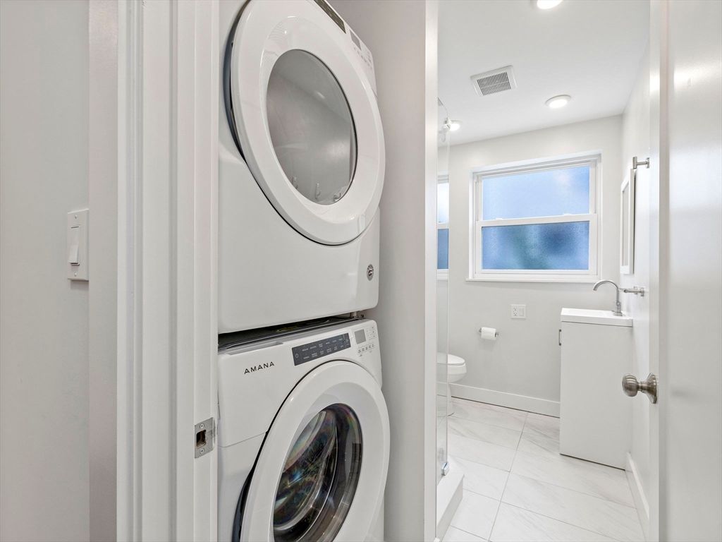 Bathroom, Interior, Marble, Recessed Lighting, Utility Closets, Washer