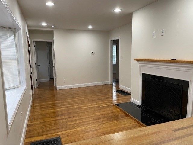 Fireplace, Interior, Recessed Lighting, Wood Texture Flooring