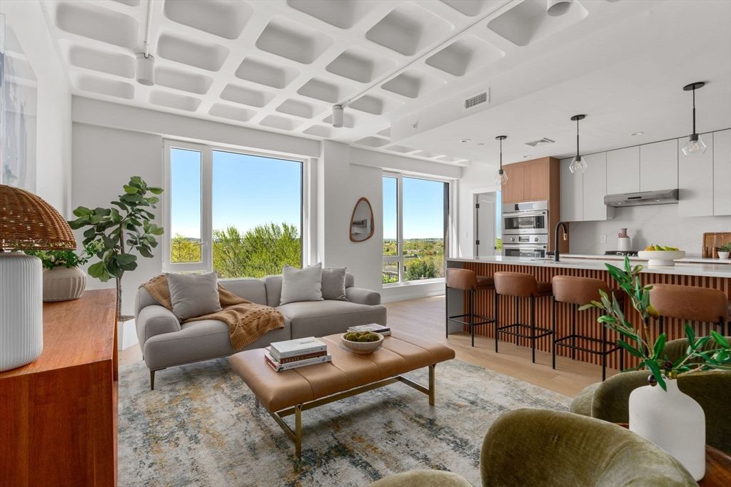 Interior, Kitchen, Living room, Pendant Lights, Stainless Steel Appliances, Wood Texture Flooring