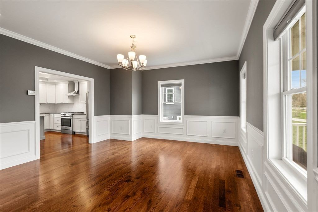 Chandelier, Empty room, Interior, Kitchen, Wood Texture Flooring