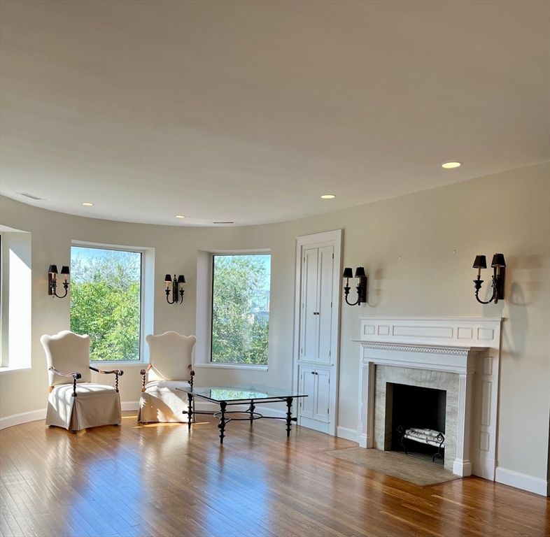 Fireplace, Interior, Recessed Lighting, Wood Texture Flooring