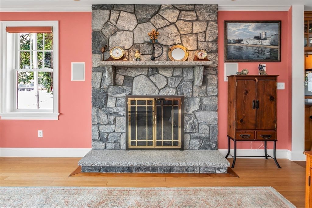 Fireplace, Interior, Stone Walls, Wood Texture Flooring